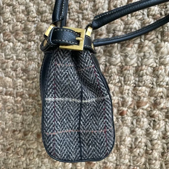MINT Condition Vintage Etienne Aigner Mini Tweed & Leather Bag | Black Plaid - Picture 6 of 9